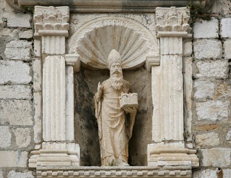 Saint Blaise ( St. Vlaha ) protector of Dubrovnik, Croatia. Here seen above the eastern gate to the old town.