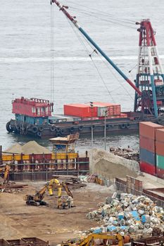 scrap yard recycling at day in hong kong