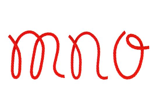 Red fiber rope bent in the form of letter M,N,O