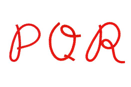 Red fiber rope bent in the form of letter P,Q,R