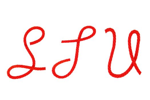 Red fiber rope bent in the form of letter S,T,U