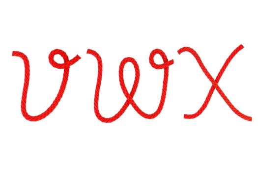 Red fiber rope bent in the form of letter V,W,X