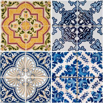 Colorful vintage ceramic tiles wall decoration.