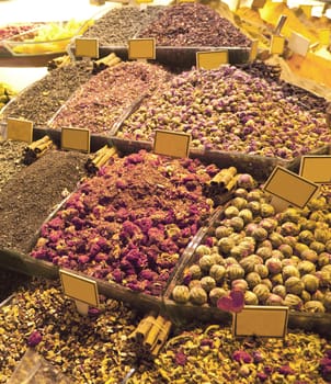 Corner stall Herbal teas and spices Istanbul, Turkey, Great bazaar, June 2011, landscape