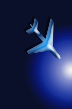 Passenger airplane in the blue sky landing away

