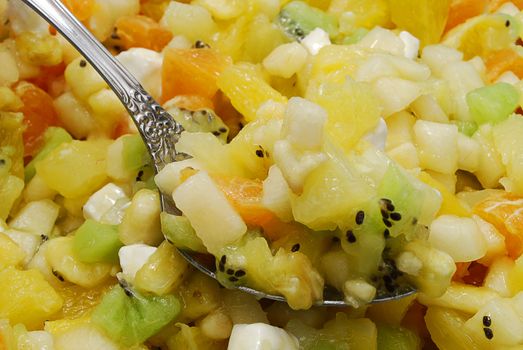 Fruit Salad (Kiwi, Orange, Apple, Pear, Marshmallow) with Spoon