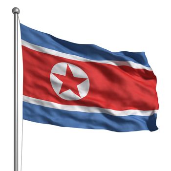 Flag of North Korea. Rendered with fabric texture (visible at 100%). Clipping path included.
