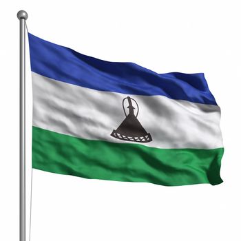 Flag of Lesotho. Rendered with fabric texture (visible at 100%). Clipping path included.