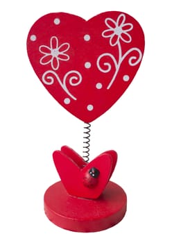 Red wooden heart shape on white background