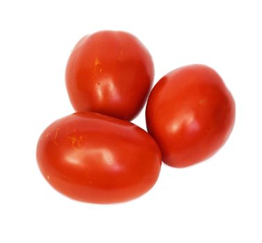 three tomatoes on white background 