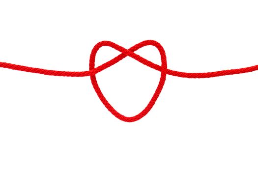 Heart shape from red rope isolated on white