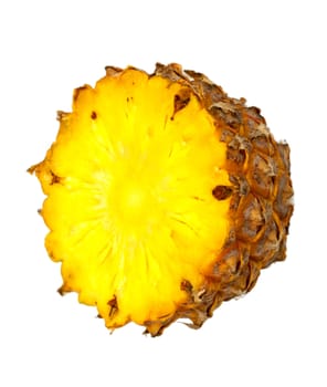 Fresh cross cut of ripe pineapple. Isolated on a white. 