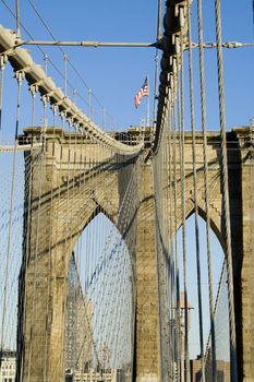 Detail of the Brooklyn bridge in New York city