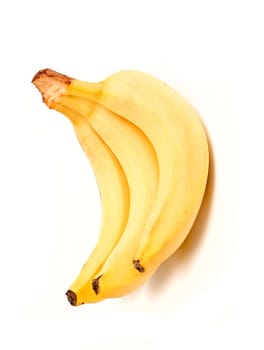 three mature bananas on white background