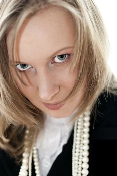 Woman looking askance, closeup portrait