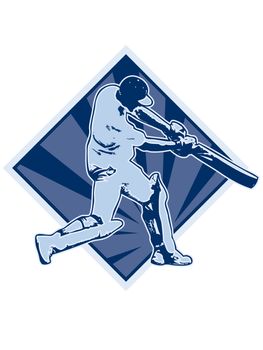 graphic design illustration of a cricket player batsman batting done in retro style

