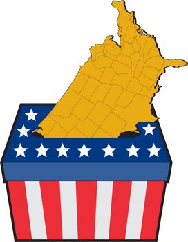 illustration of an election ballot box with American stars and stripes flag and map of United States of America on isolated background