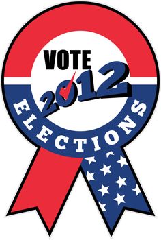 illustration of a ribbon showing election ballot box with American stars and stripes flag tick mark and words vote elections 2012 on isolated white background