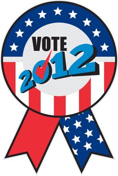 illustration of a ribbon showing election ballot box with American stars and stripes flag tick mark and words vote elections 2012 on isolated white background
