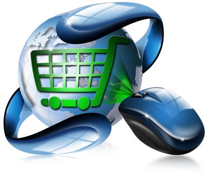 Mouse, globe and shopping cart
