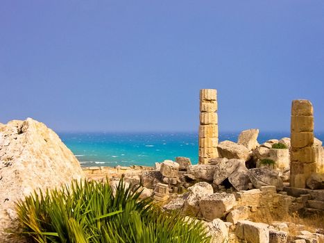 Roman ruins by the sea shore in Sicily, Italy, 