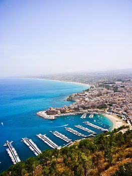 Aerial view for an harbor in Sicily Seaside, Italy