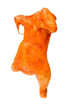 Tasty Crispy Roast Chicken on white plate . 
