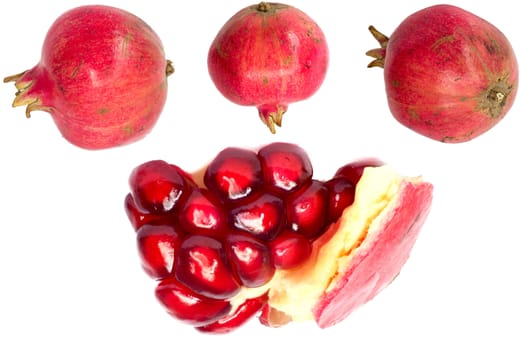 Extreme close up background of a red juicy ripe pomegranate fruit seeds 