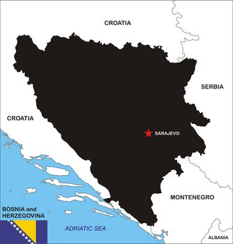 political map of Bosnia and Herzegovina country with flag illustration