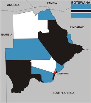 political map of Botswana country with flag illustration