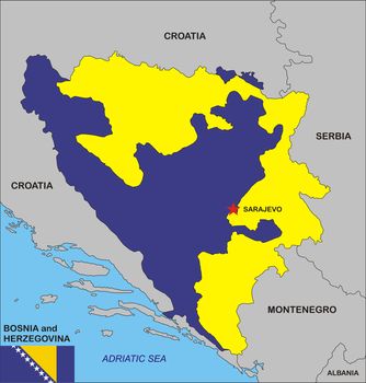 political map of Bosnia and Herzegovina country with flag illustration