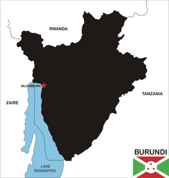 political map of Burundi country with flag illustration