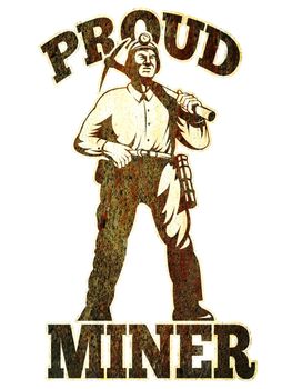 graphic design illustration of a coal miner pick axe retro retro style with words proud miner
