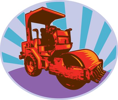 illustration of a road roller construction equipment machinery done in retro style