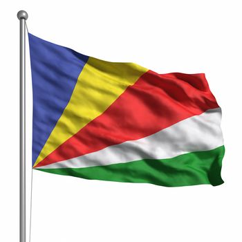 Flag of the Seychelles. Rendered with fabric texture (visible at 100%). Clipping path included.