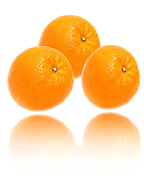 three juice oranges isolated on white background 