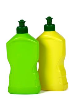 Plastic packaging bottles, isolated on white background