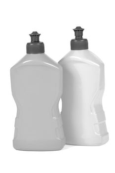 Plastic packaging bottles, isolated on white background