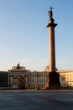 Alexander Column with statue of angel against Triumphal Arche