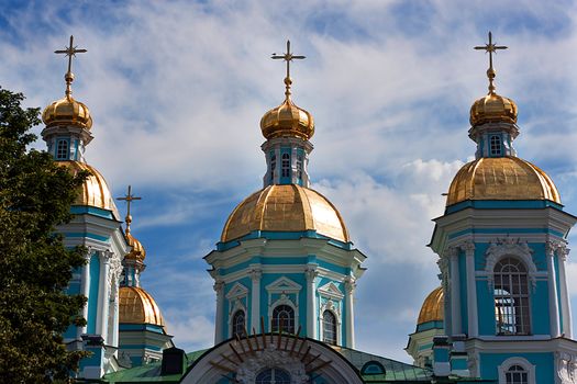 St. Nicholas cathedral with blue sky in Saint-Petersburg, Russia