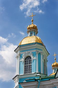 St. Nicholas cathedral with blue sky in Saint-Petersburg, Russia