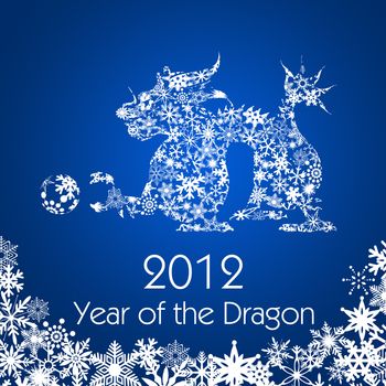 2012 Chinese New Year Dragon with Snowflakes Pattern on Blue Background