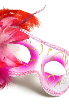 A feminine venetian mask on a white background for concealing your identity at festivities.