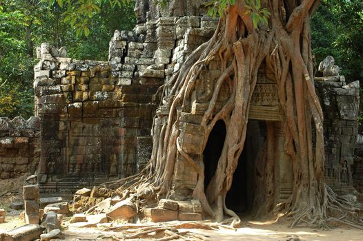 Ruins and relics in the famous site of Angkor Wat, Cambodia