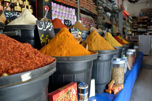 Curry and other spices at tunisian market.