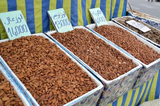 Almonds and other nuts at tunisian market