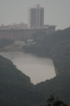 Drinking water reservoir in Hong Kong, Pok Fu Lam seen from the peak