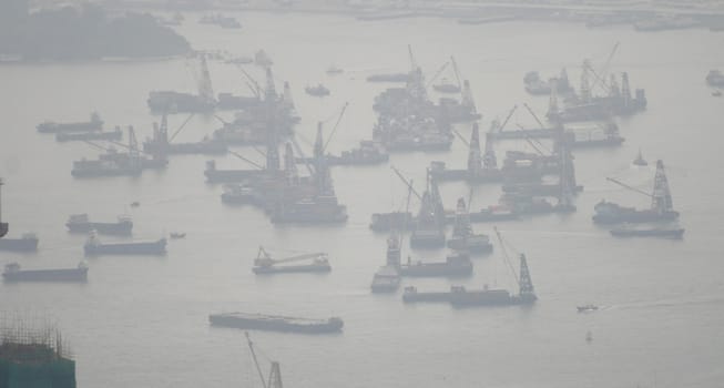 Hong Kong harbor as seen from the peak of