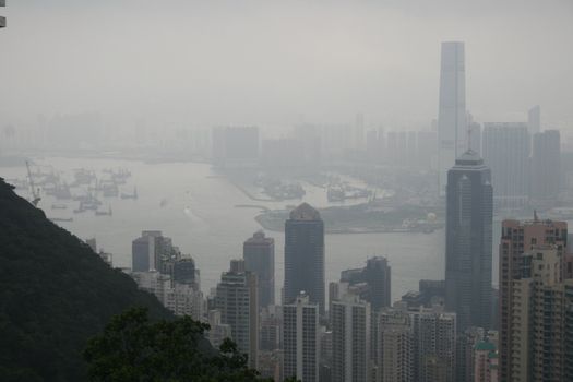 Hong Kong skyline as seen from the peak of the harbor