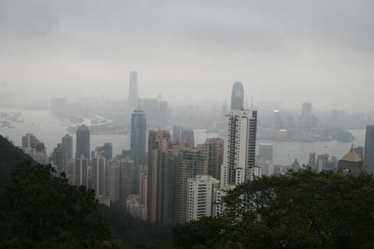 Hong Kong skyline as seen from the peak of the harbor